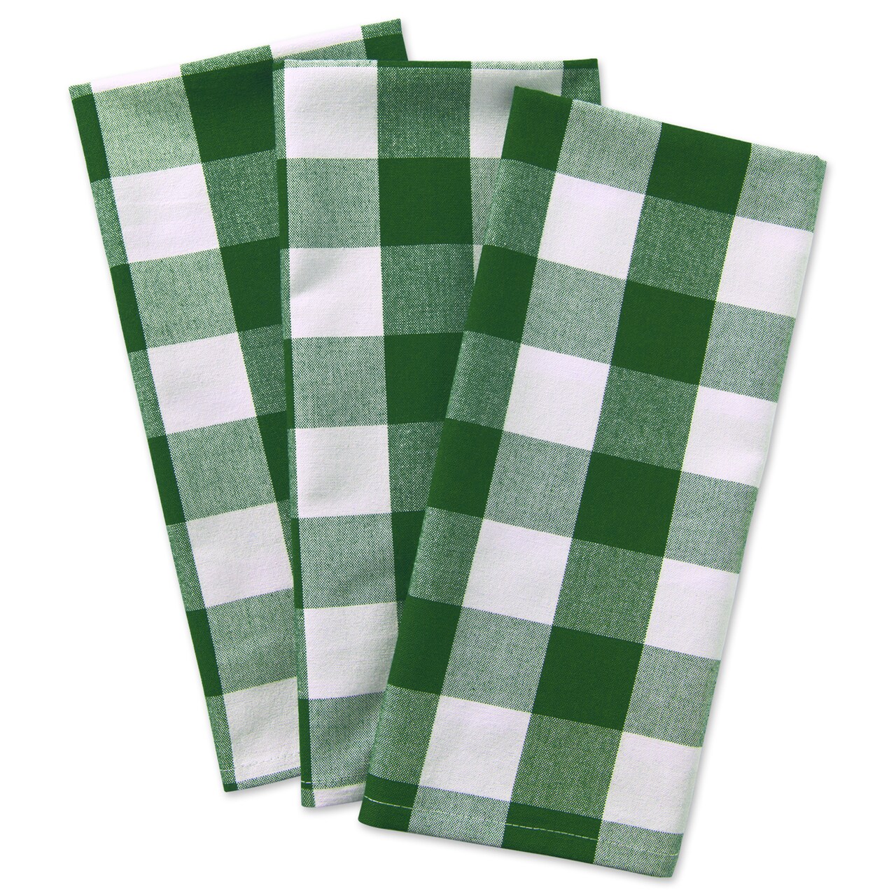 Contemporary Home Living Buffalo Check Cotton Dish Towels - 30" - Pine Green and White - Set of 3